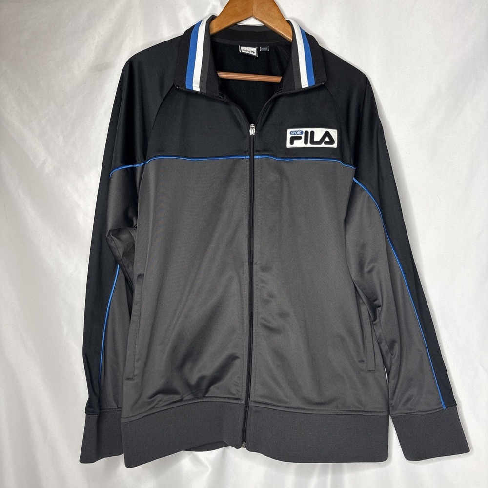 FILA Sport Italia Black Gray Blue Zip‎ Up Track Jacket Soccer Mens Size Large